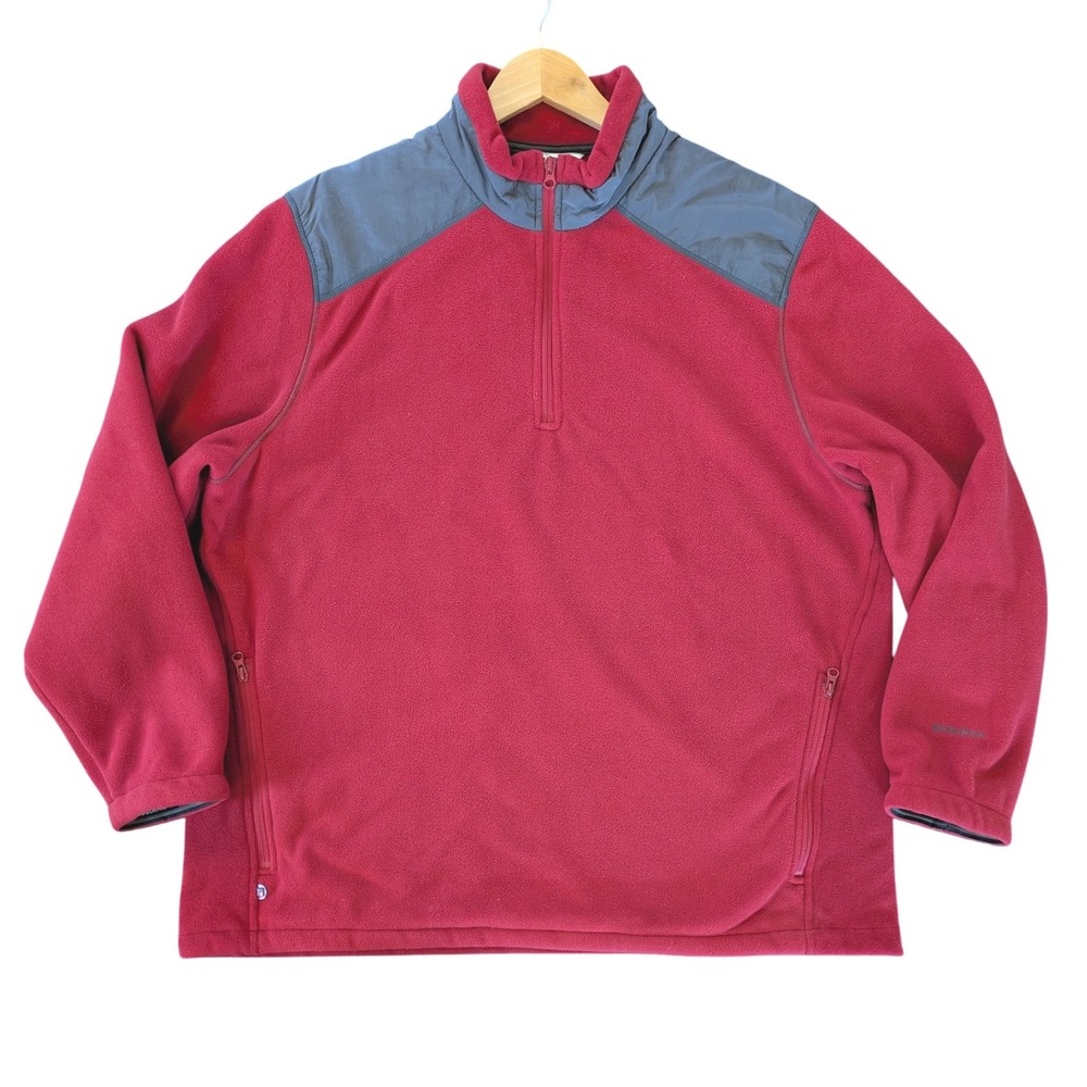 Woolrich Mens‎ XXL Polartec Fleece Pullover 1/4 Zip Jacket Red Shoulder Panels